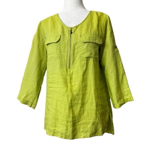 Company Ellen Tracy Woman’s 100% Linen Half Zip Top Citrine SZ S - Picture 16 of 16